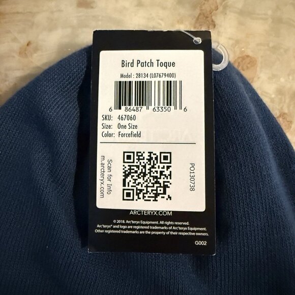 Arc’teryx Bird Patch Toque Beanie Forcefield Blue NWT Wool Blend Knit Hat - Picture 3 of 3